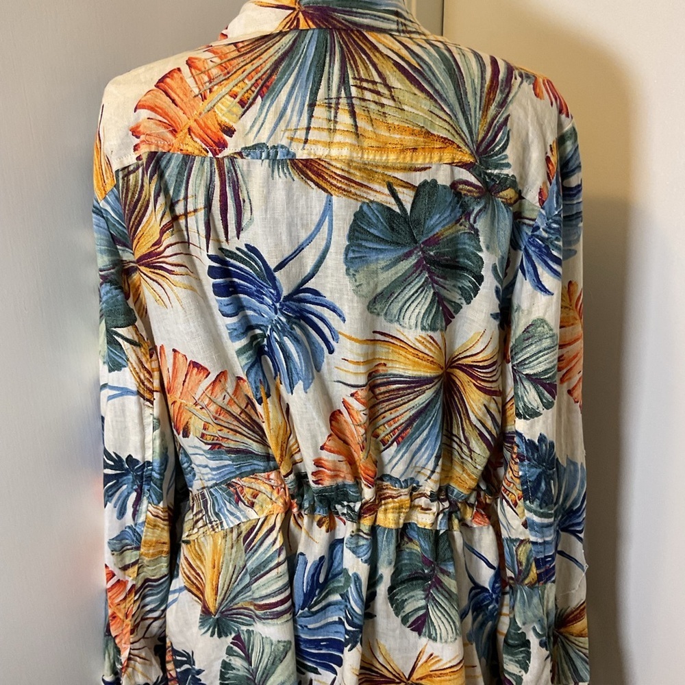 Chicos Linen Palm Print Utility Jacket 3P 16 18 Tropical Lightweight - Picture 10 of 11